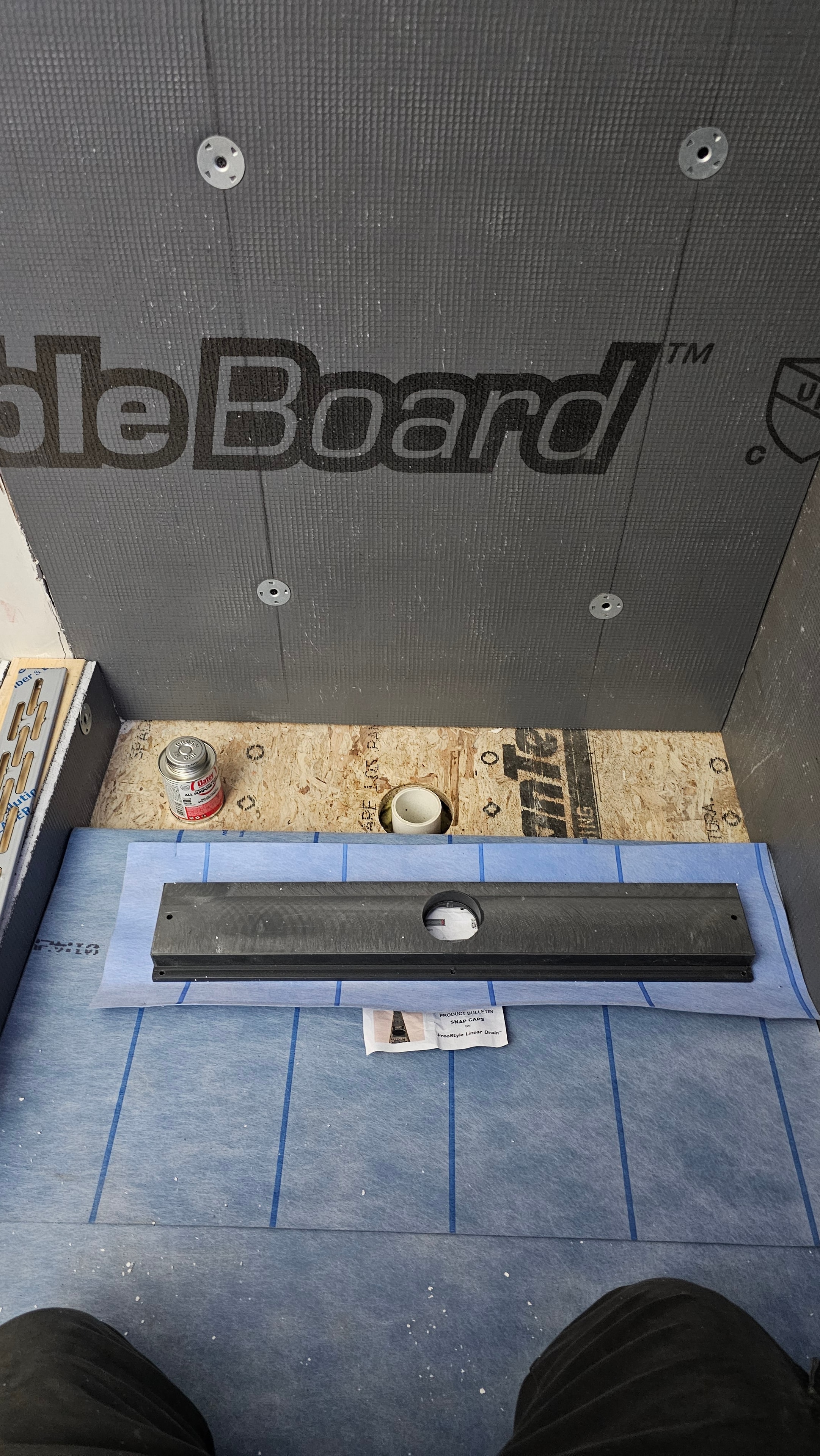 NobleBoard substrate and linear drain rough-in