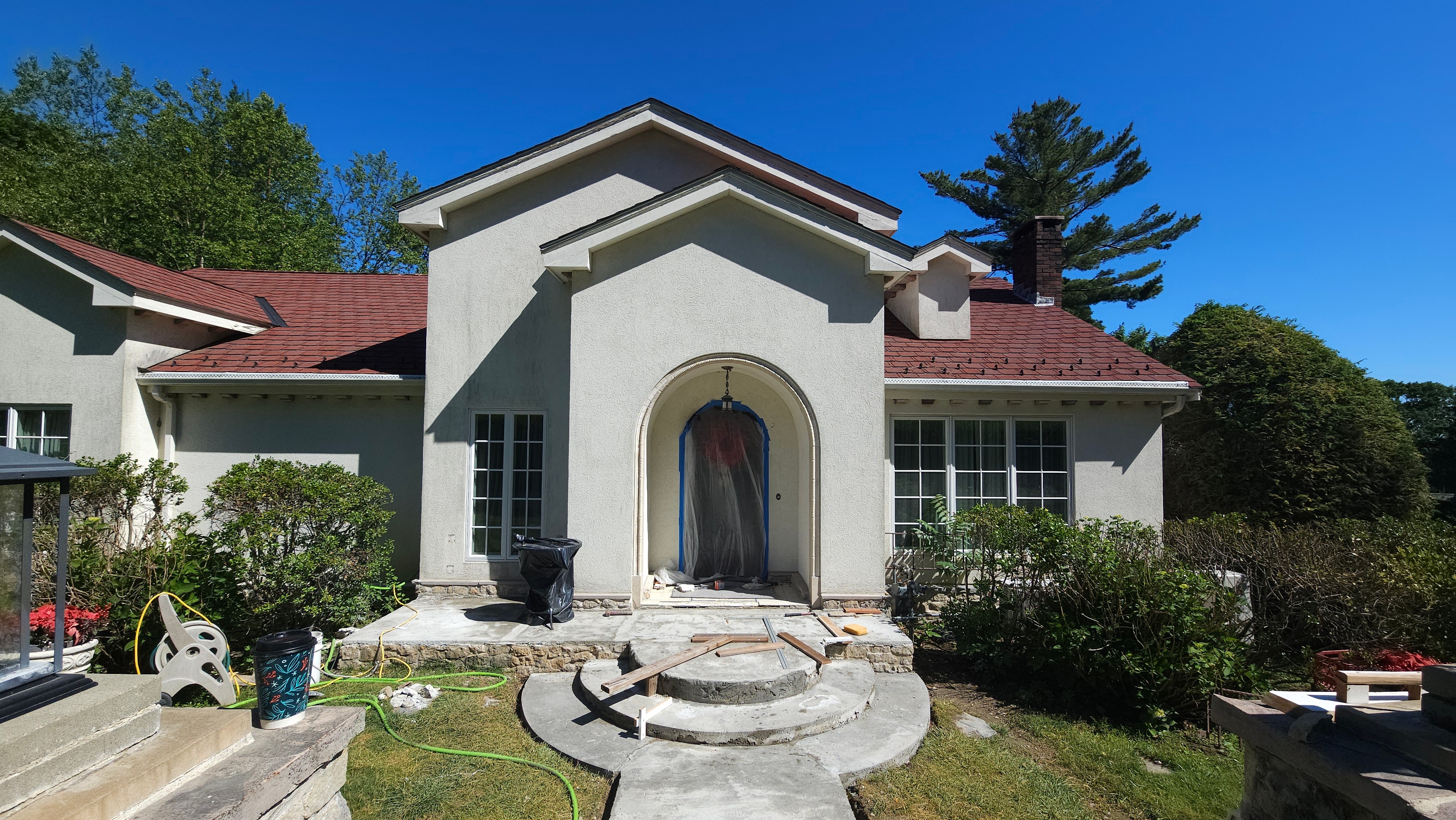 Front entry arch — early surface preparation