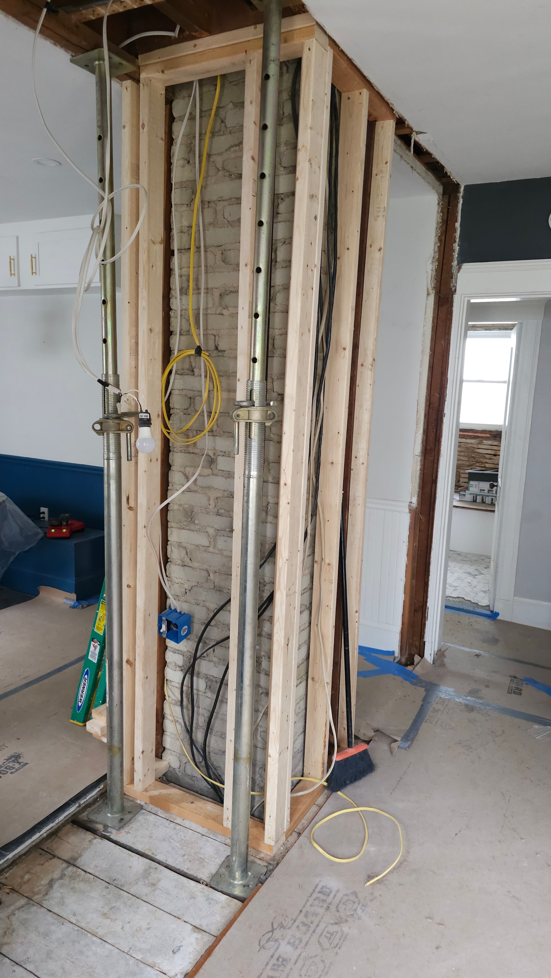 Kitchen framing — another angle during wall removal and reframing